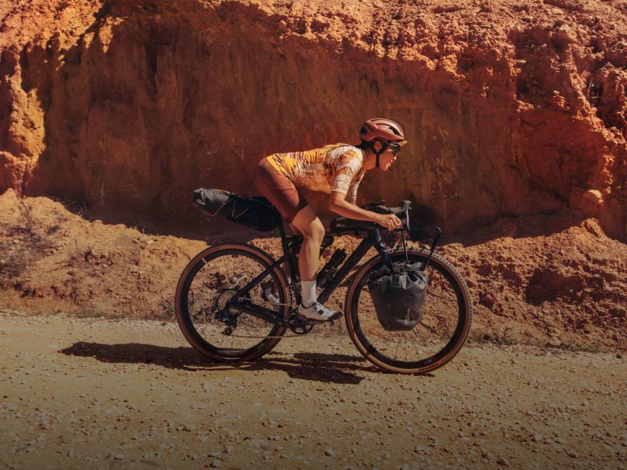 Cyclist against a mountainous backdrop in Portugal